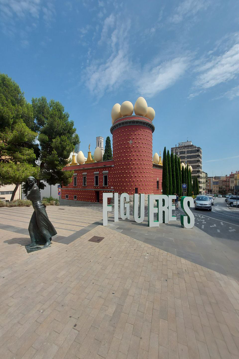 Dali Theatre-Museum in Figueres with the red facade and Galatea tower