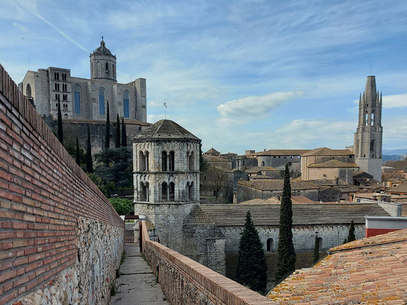 Panoramic views of Girona with the cathedral and the basilica of St. Felix