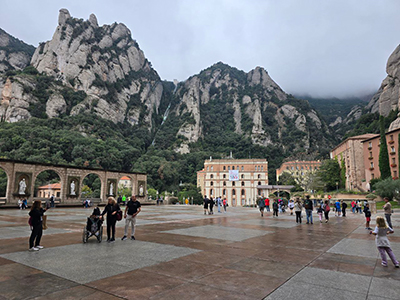 Sant Joan funicular railway ascending Montserrat with a stunning mountain backdrop